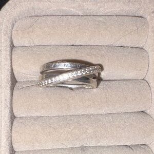 Pandora Silver Crossover Ring with Sparkling Stones